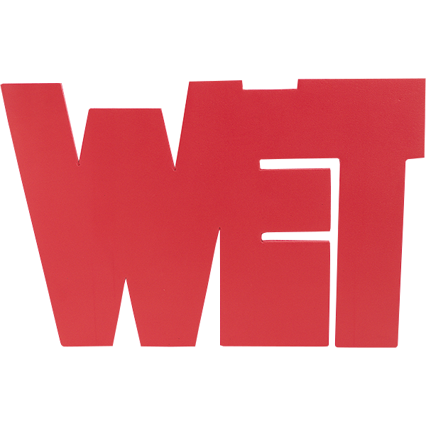 A red wet logo on a white background