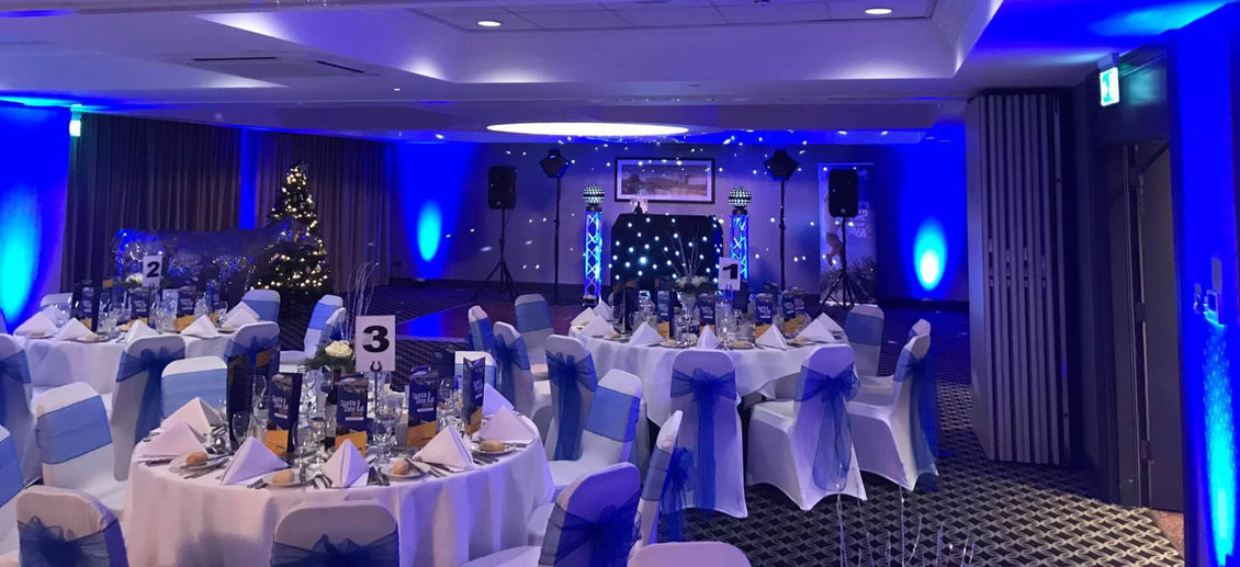 disco set up with wedding tables before meal