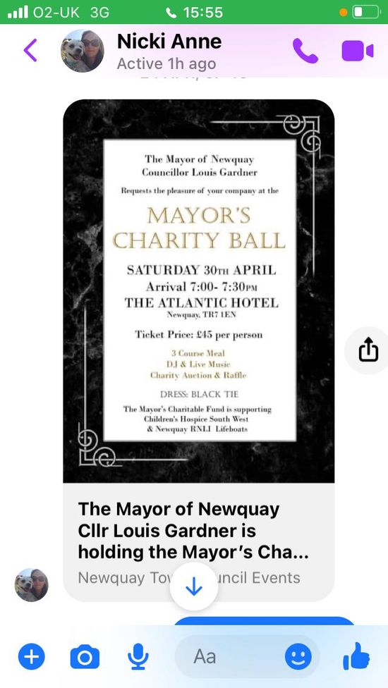 screen shot of poster for Mayors Ball, Atlantic hotel, Newquay