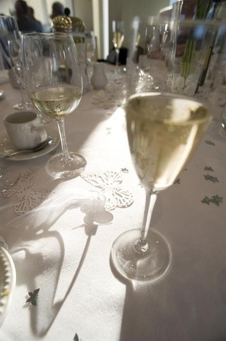 Champagne glass for wedding reception toast.