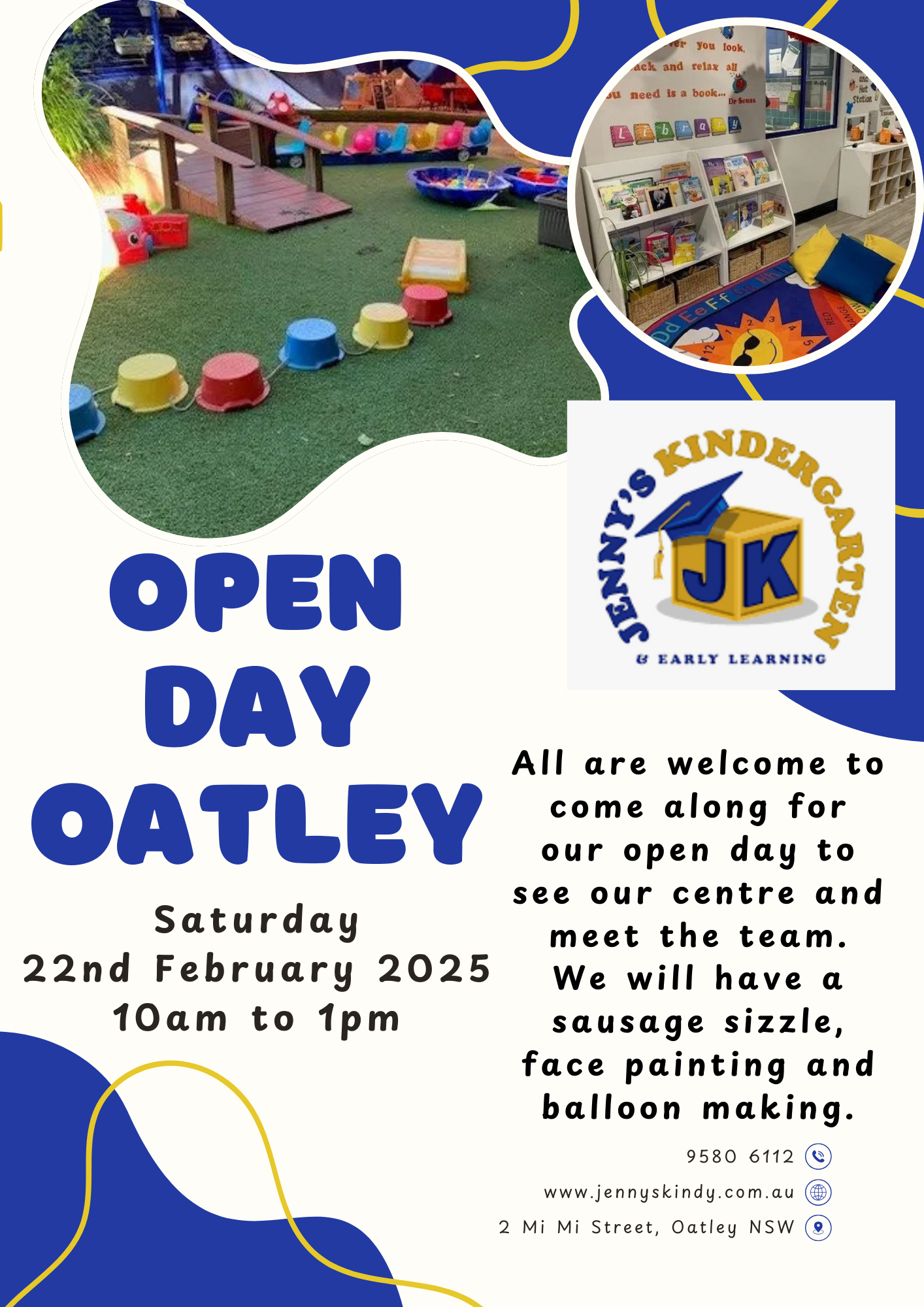 A poster for an open day at a kindergarten on Saturday, February 22, 2025. - Sydney - Jenny’s Kindergarten