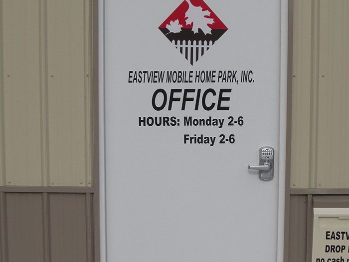 a door that says eastview mobile home park inc. on it