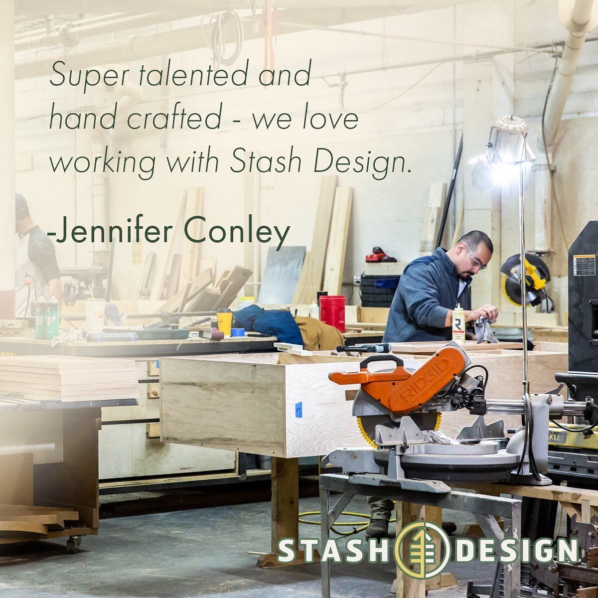 A man is working in a workshop with a quote from jennifer conley