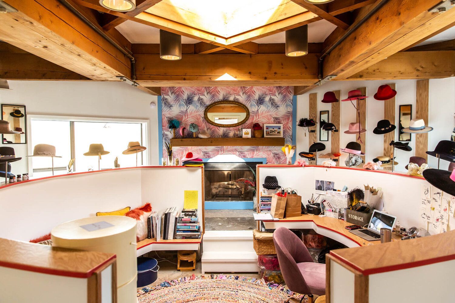 A large white building with a lot of people in it