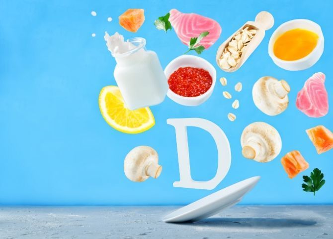 Ilustración de alimentos con Vitamina D