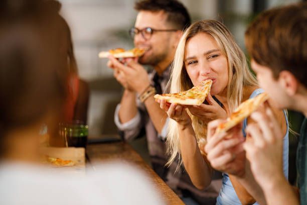 Enjoying a pizza for lunch!