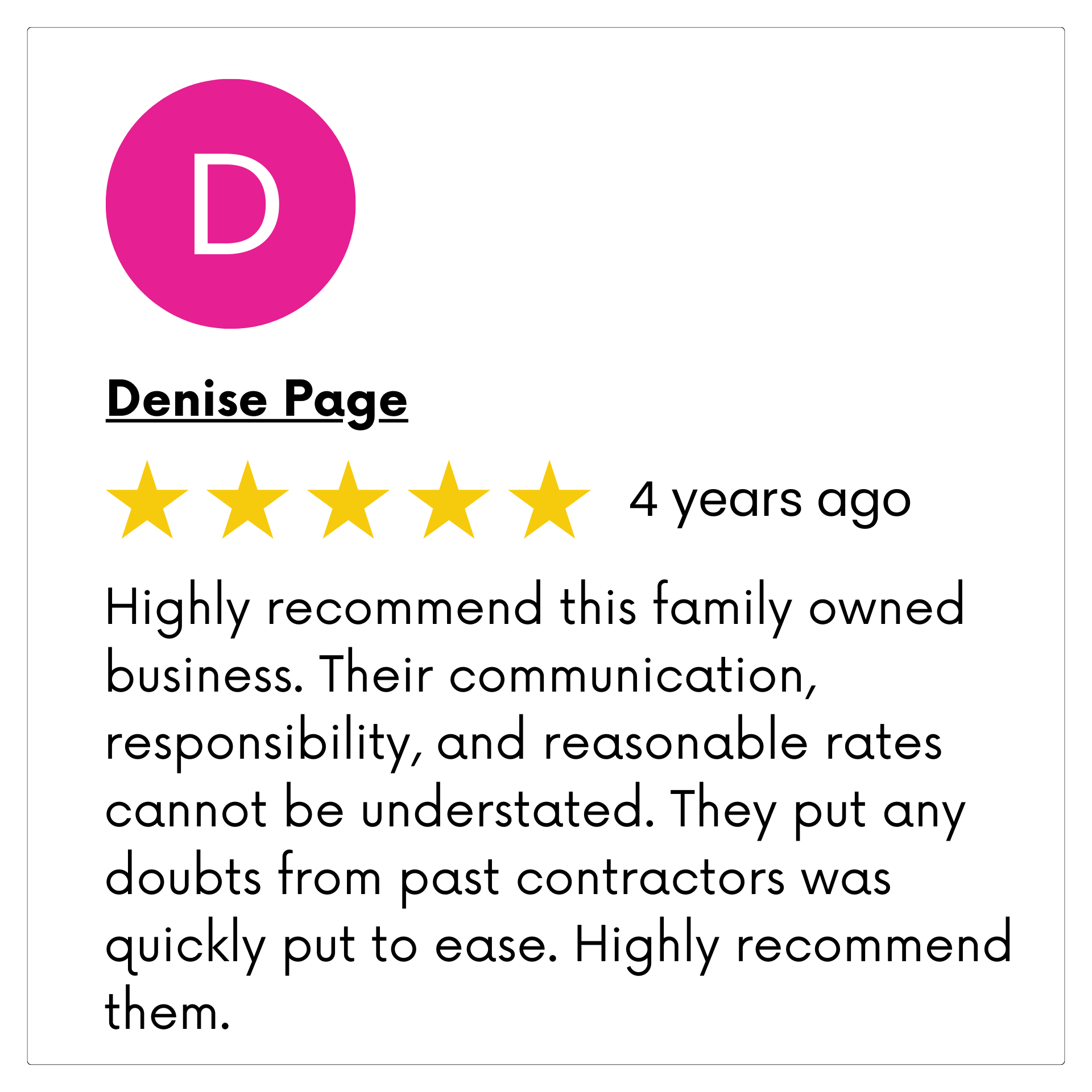 A review of a family owned business from denise page.
