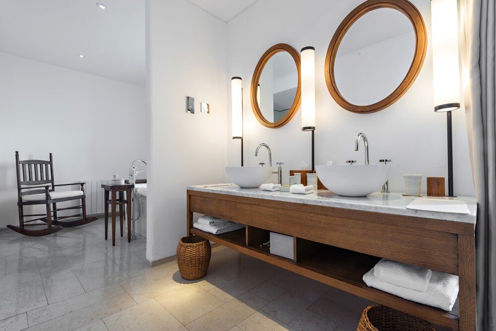 custom wooden bathroom vanity with stone benchtop - Mackay QLD