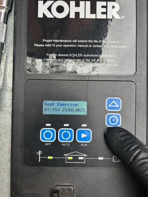Kohler generator control panel. Displays