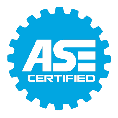 Blue ASE Certified gear-shaped logo with white text