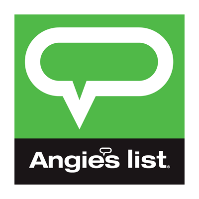 Angie's List logo: green speech bubble over black bar with white text