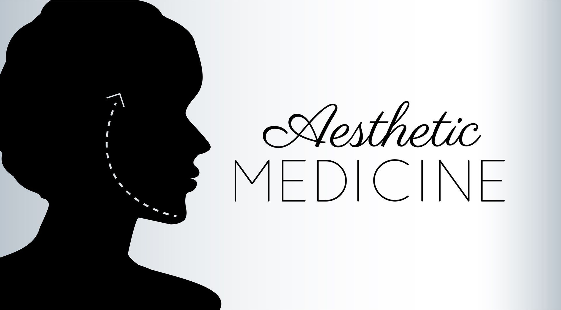 Silhouette of woman's face with dotted line, next to text 