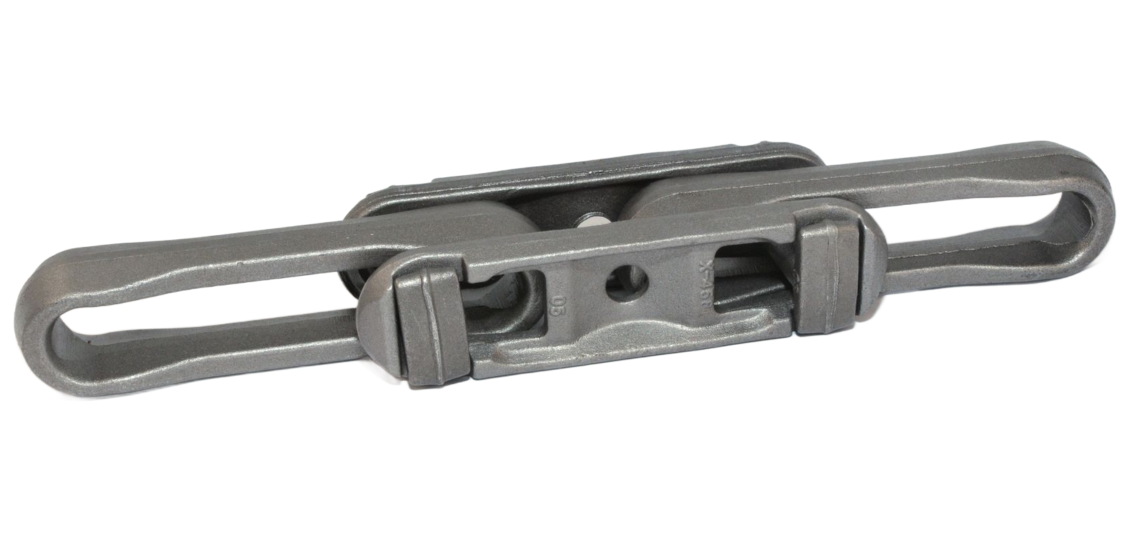 Dark metal roller chain, links interlocked. Carwash Chain