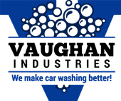 Logo for Vaughan Industries: blue and white with bubbles, text 