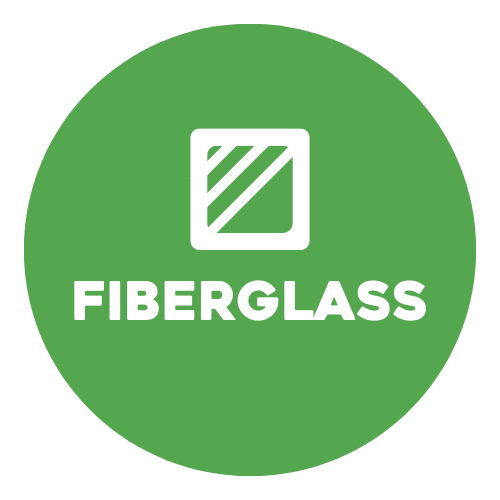 A green circle with the word fiberglass on it.