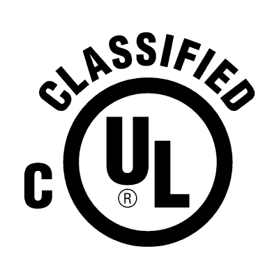 A black and white ul classified logo on a white background.