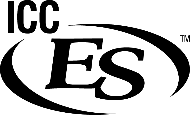 A black and white logo for icc es