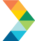 A colorful arrow made of triangles on a white background.