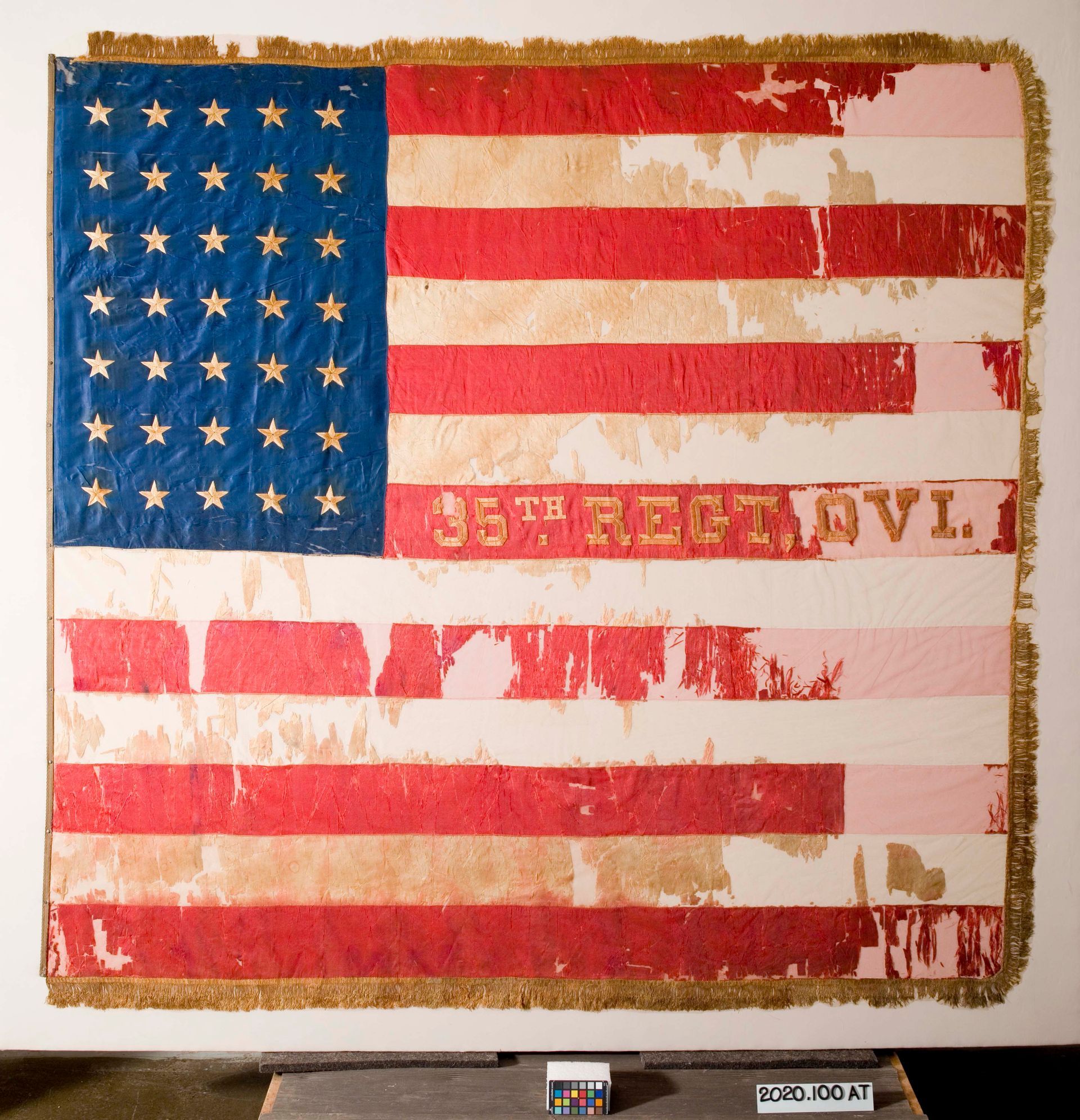 A woman wearing purple gloves is working on a red object