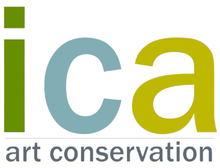 A logo for the ica art conservation company