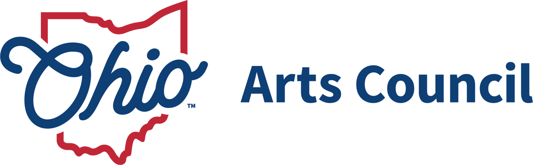 The logo for the ohio arts council is blue and red.