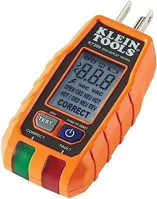 A klein tools digital multimeter is sitting on a white surface.