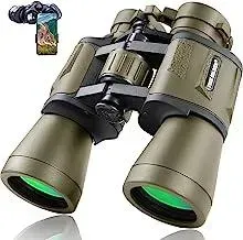 A pair of binoculars with a green lens on a white background.