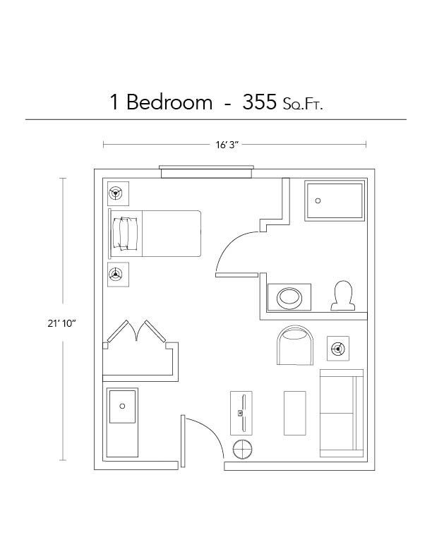 A black and white floor plan of a bedroom.