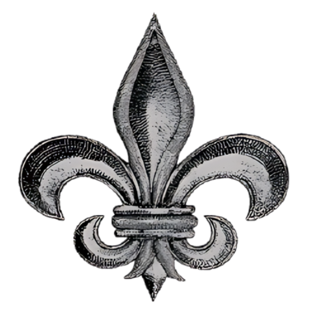 A black and white drawing of a fleur de lis