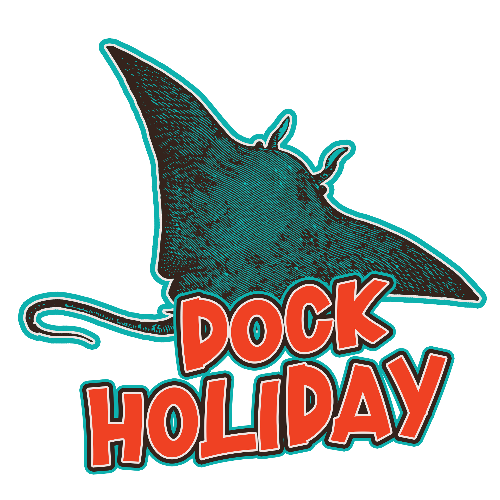 A logo for dock holiday with a stingray on it