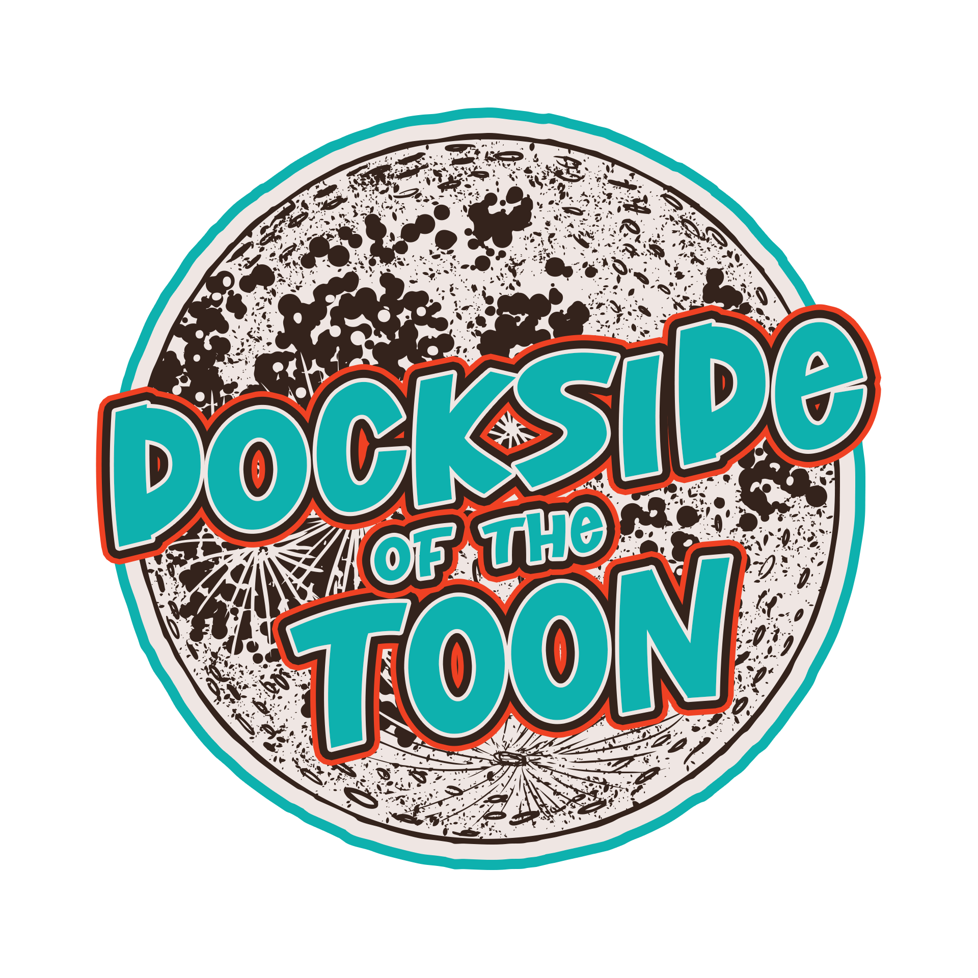 The logo for dockside of the toon is a circle with the words dockside of the toon on it.