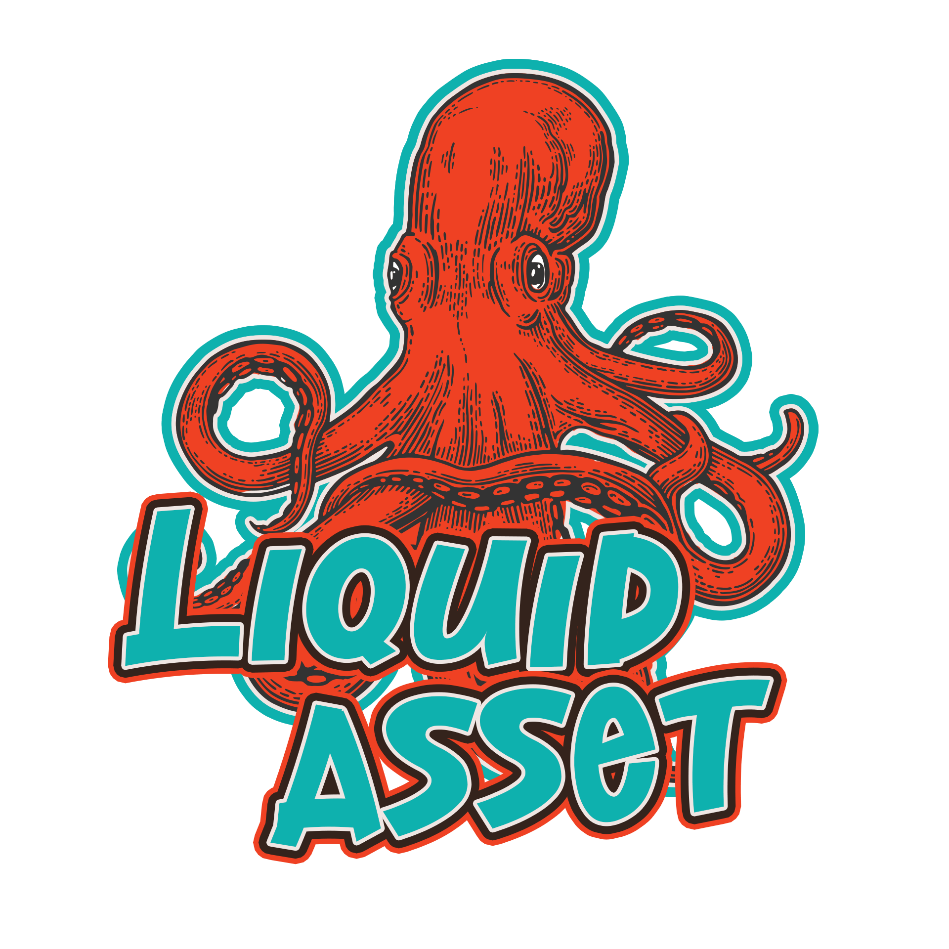 A logo for liquid asset with an octopus on it.