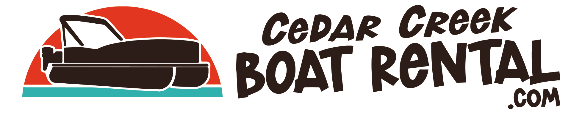 The logo for cedar creek boat rental shows a boat in the water.