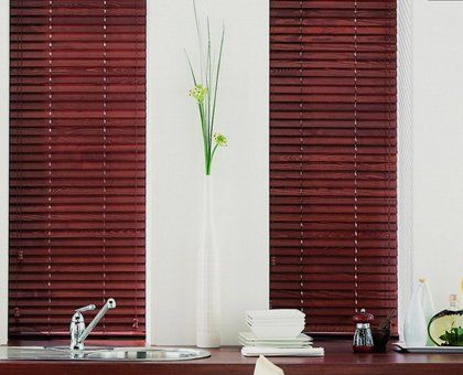 Wooden blinds in a kitchen