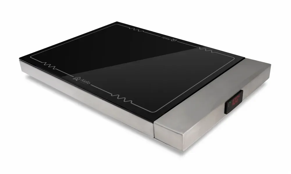 mesa térmica de vidro e inox