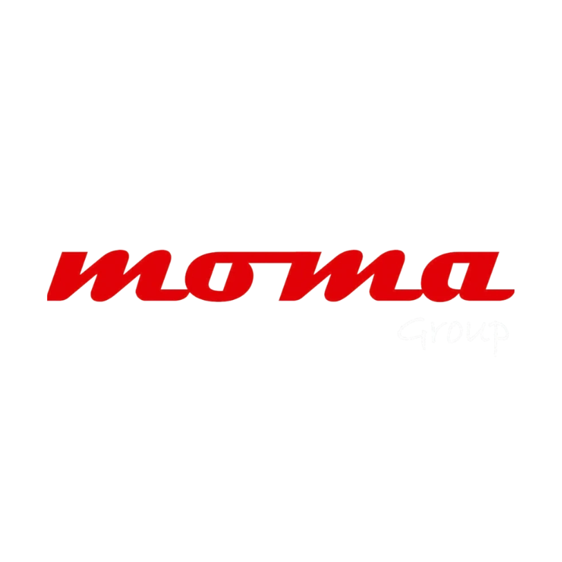Un logotipo de MoMA rojo sobre un fondo blanco