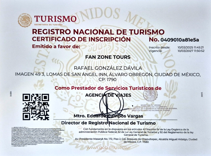 Fan zone tours is registered in the registro nacional de turismo