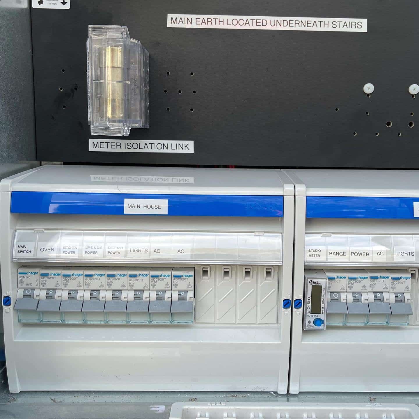 Electrical panel with circuit breakers and meter isolation link — Higgins Electrical in Beerwah, QLD