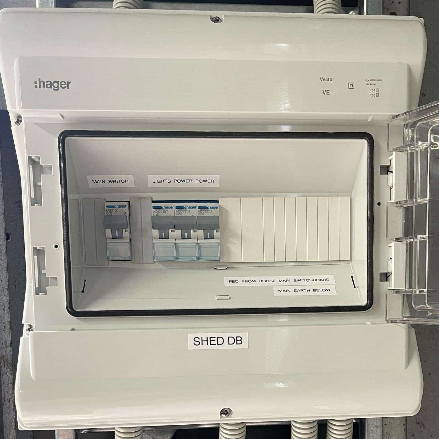 A White Box with A Label that Says Shed Db on It — Higgins Electrical in Palmwoods, QLD