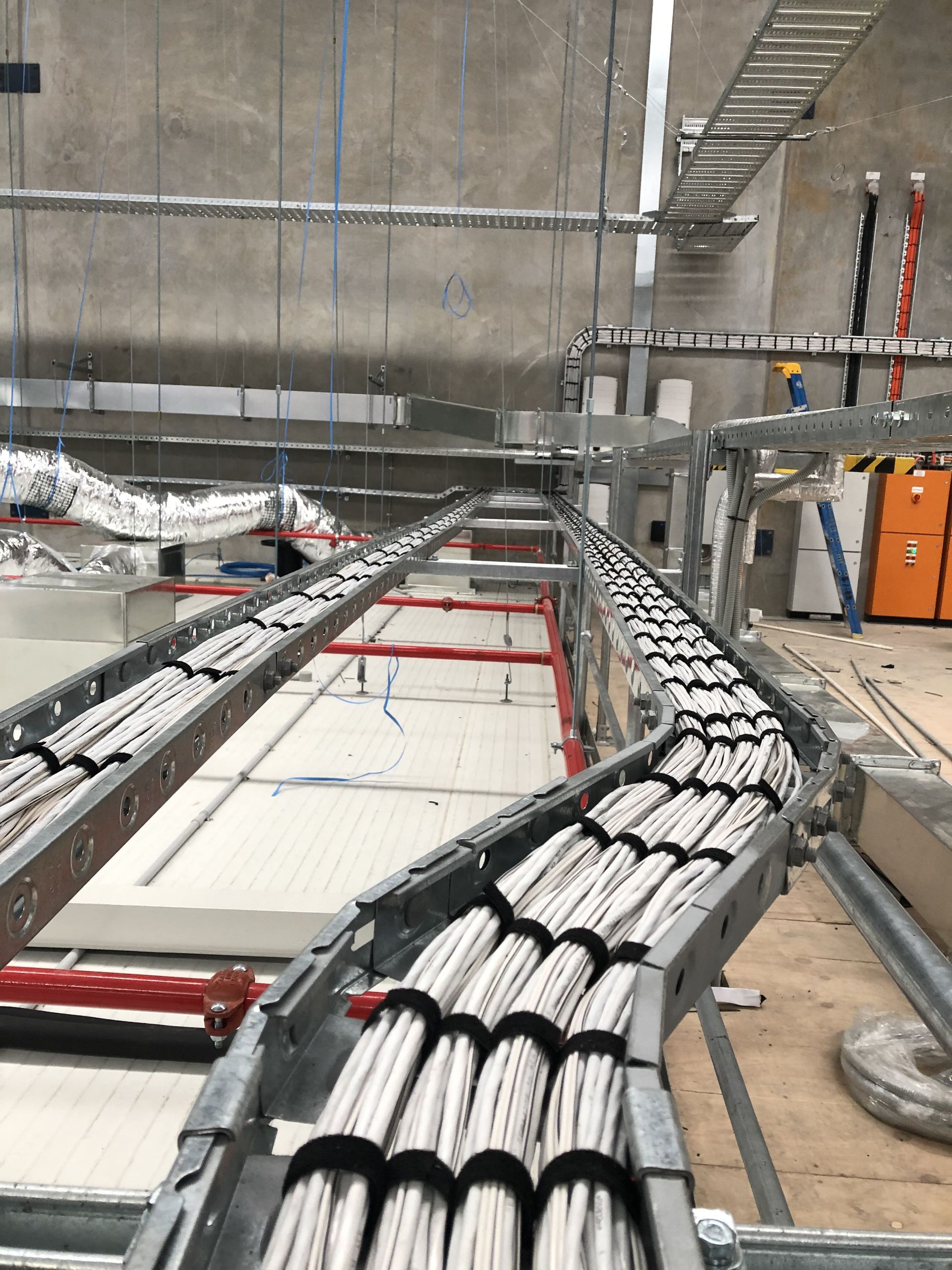 Cable Trays Filled With Bundled Electrical Cables — Higgins Electrical in Bribie Island, QLD