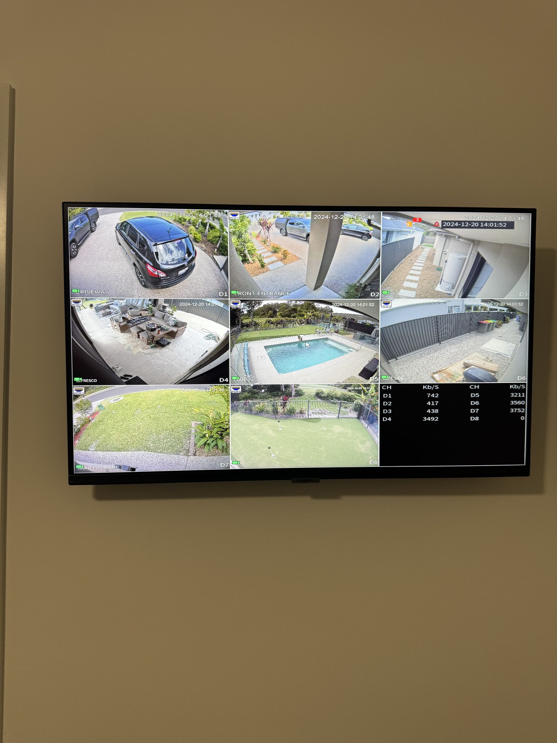 Security Cameras' Live Feed Display on a Wall-mounted Monitor — Higgins Electrical in Caboolture, QLD