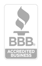 The bbb logo is a black and white image of an accredited business.