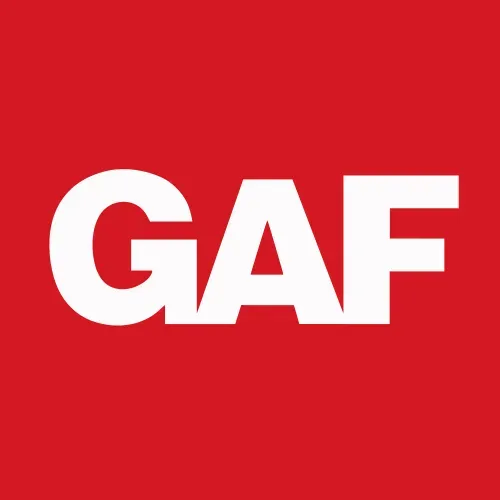 A red background with the word gaf in white letters
