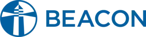 A blue and white beacon logo on a white background
