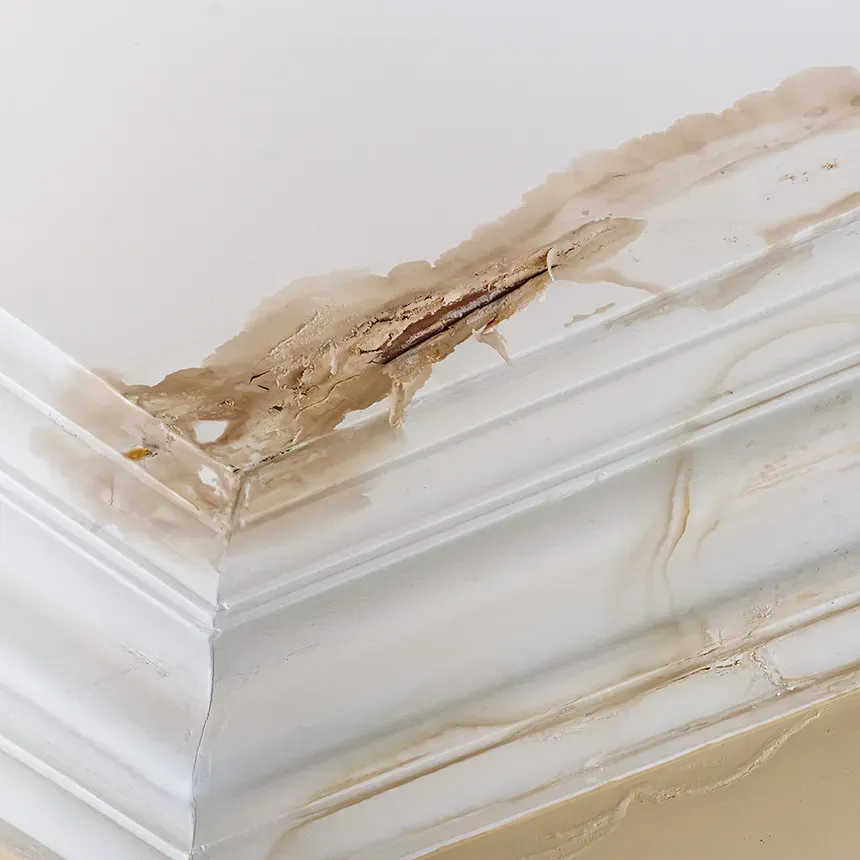 A close up of a ceiling with water damage on it.