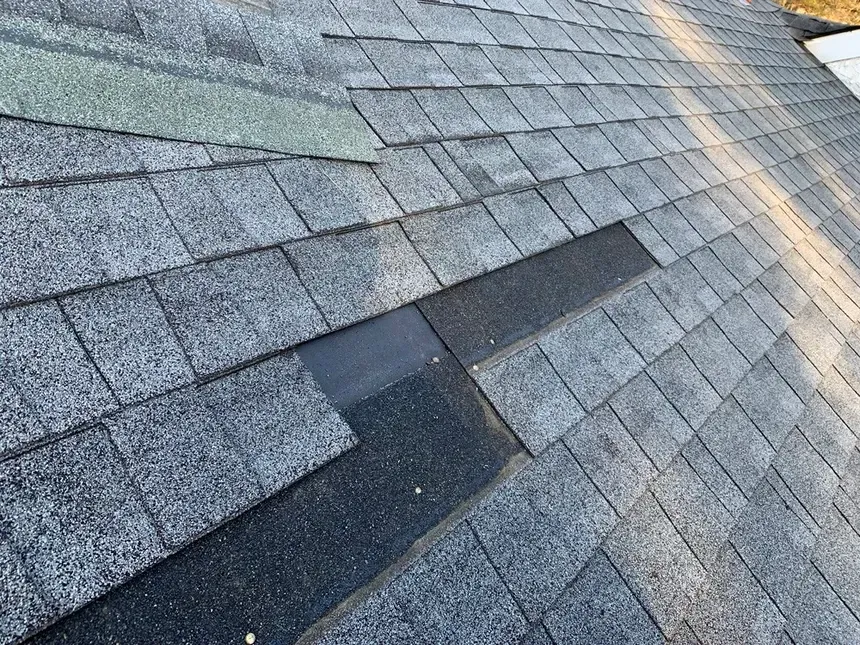 A close up of a roof with a hole in it.