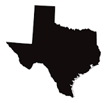 A black silhouette of the state of texas on a white background.