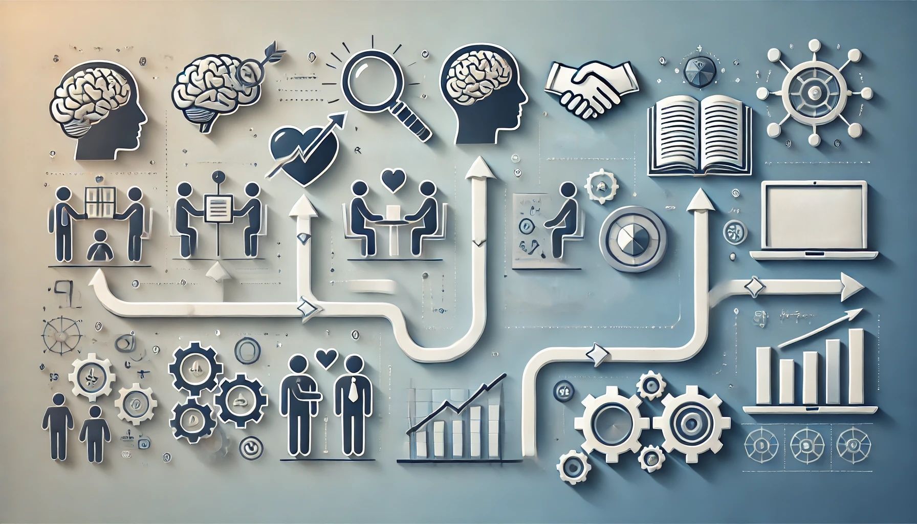 A bunch of icons are connected to each other on a blue background.