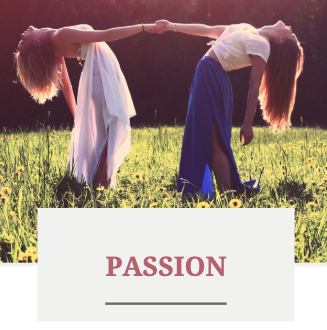 Two people in field, holding hands with heads back, word