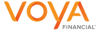 The logo for voya financial is orange and white